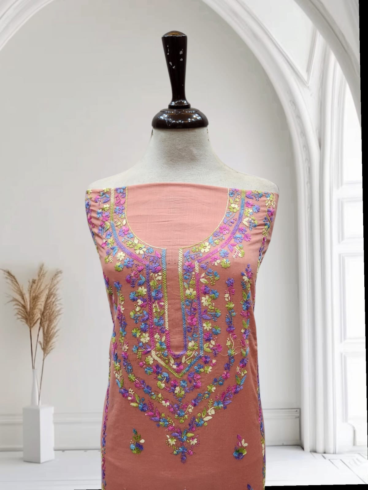 Tea pink lawn shirt hand Embroidered