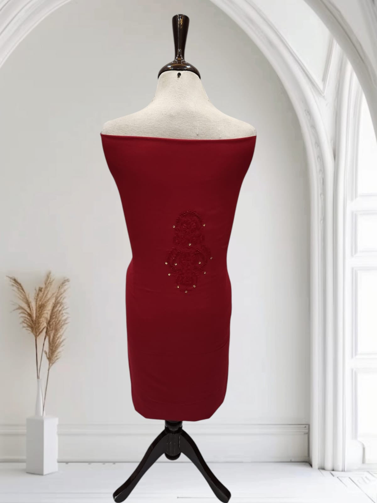 2pc Maroon Marina tarkashi, Mukesh with embroidery