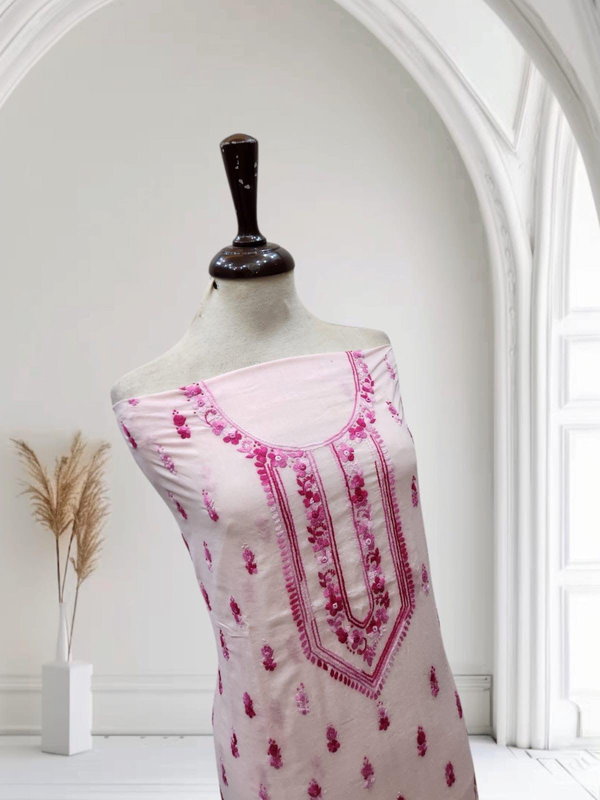 Baby pink exclusive lawn hand embroidered shirt