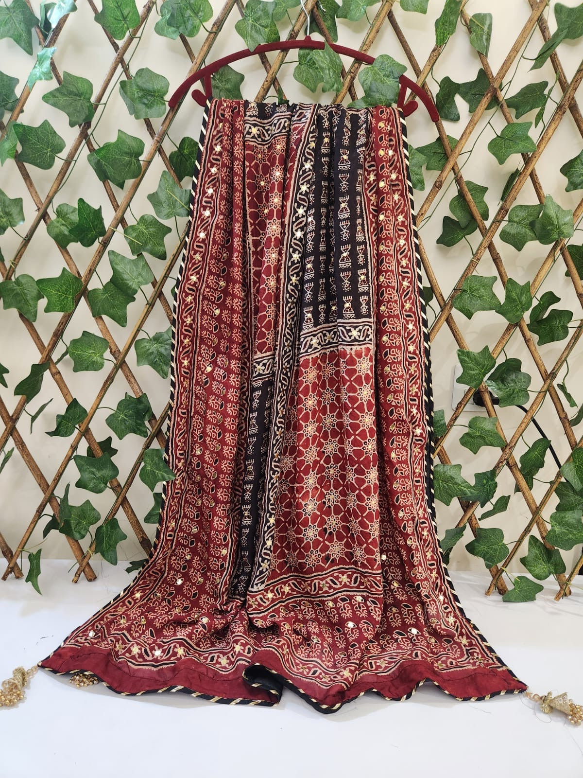 Silk Natural dyed with Mukesh Dupatta