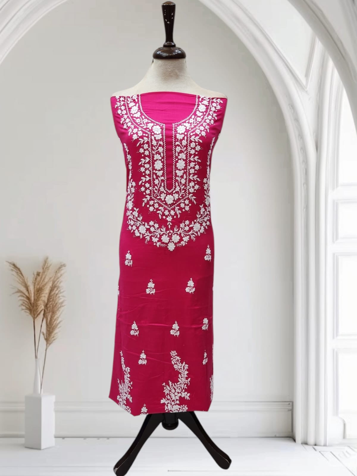 Hotpink lawn hand embroidered shirt