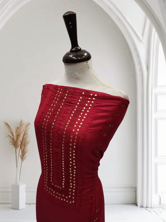 2pc Maroon Marina tarkashi, Mukesh with embroidery