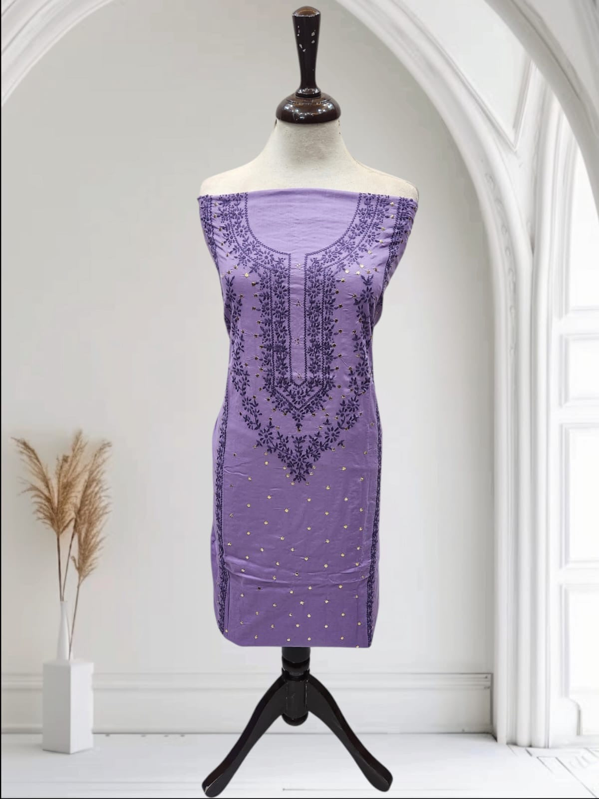 Lawn handmade embroidered shirt with mukesh
