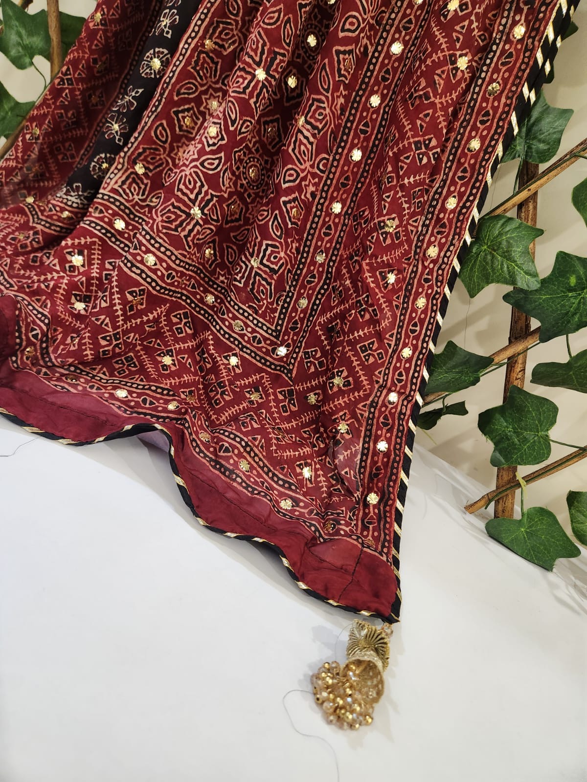 Silk Natural dyed with Mukesh Dupatta