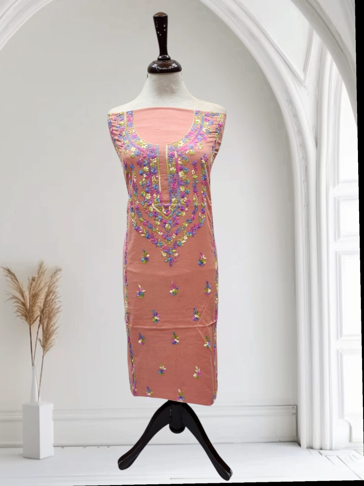 Tea pink lawn shirt hand Embroidered