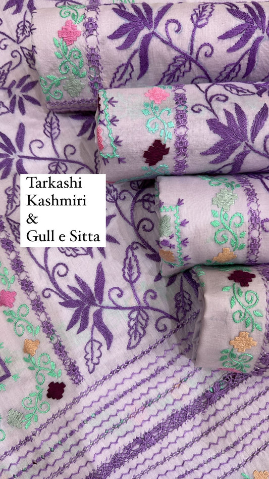 Lavender Tarkashi 3 types embroidered shirt