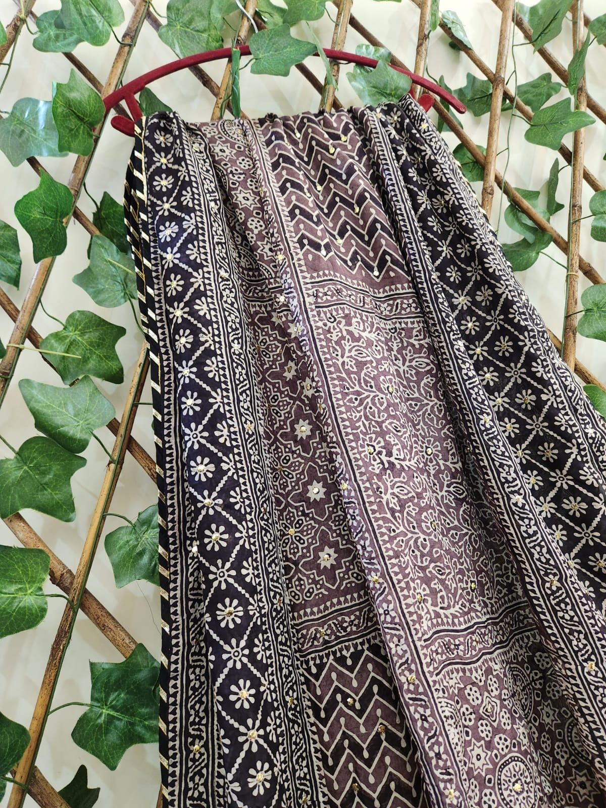 Natural dyed Silk with Mukesh Dupatta