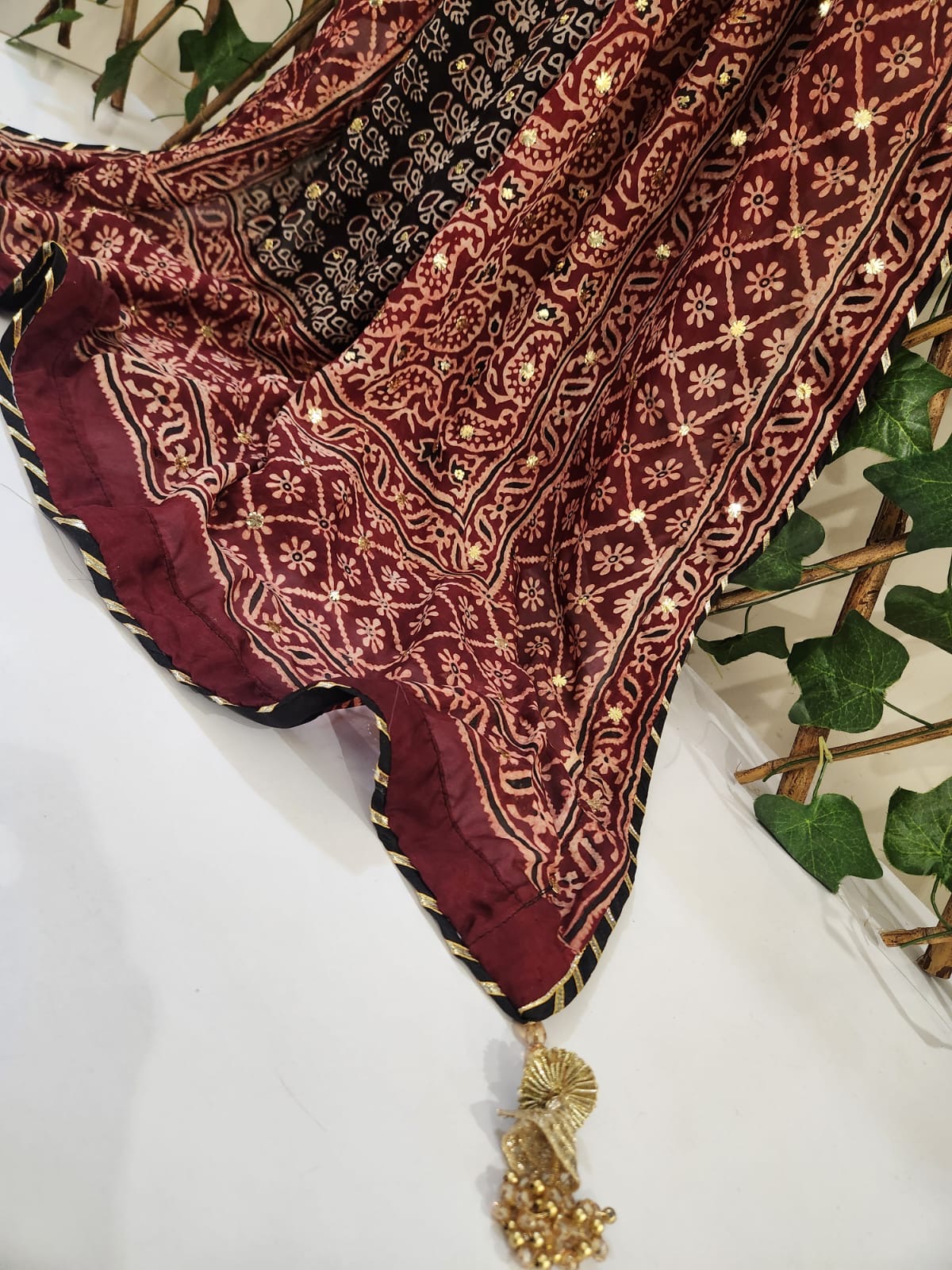 Silk Natural dyed with Mukesh dupatta