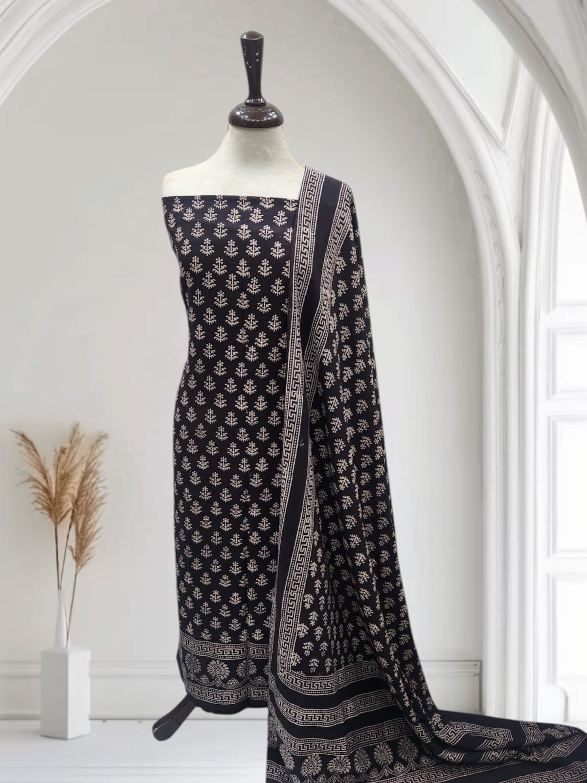 Linen Natural dyed Shirt & Dupatta Black Shade