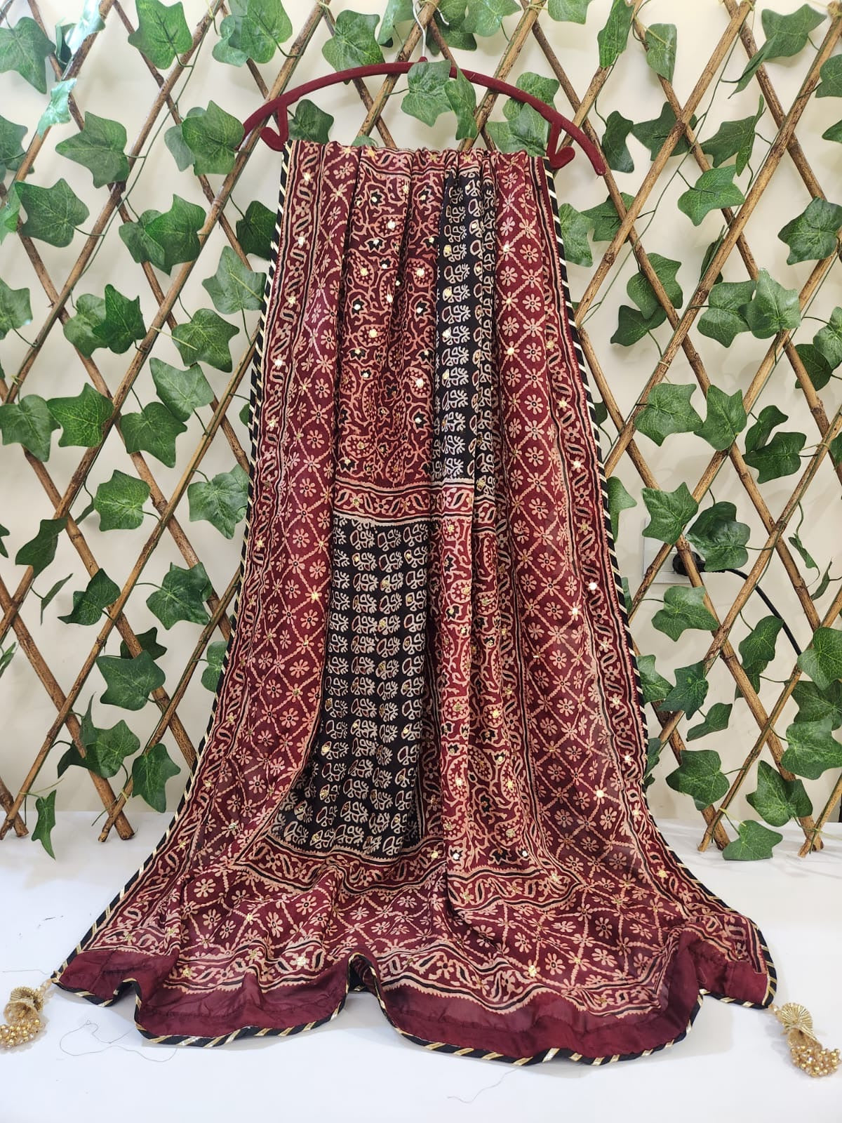 Silk Natural dyed with Mukesh dupatta