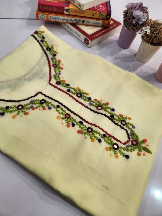 Royal hand embroidered lemon shade lawn shirt