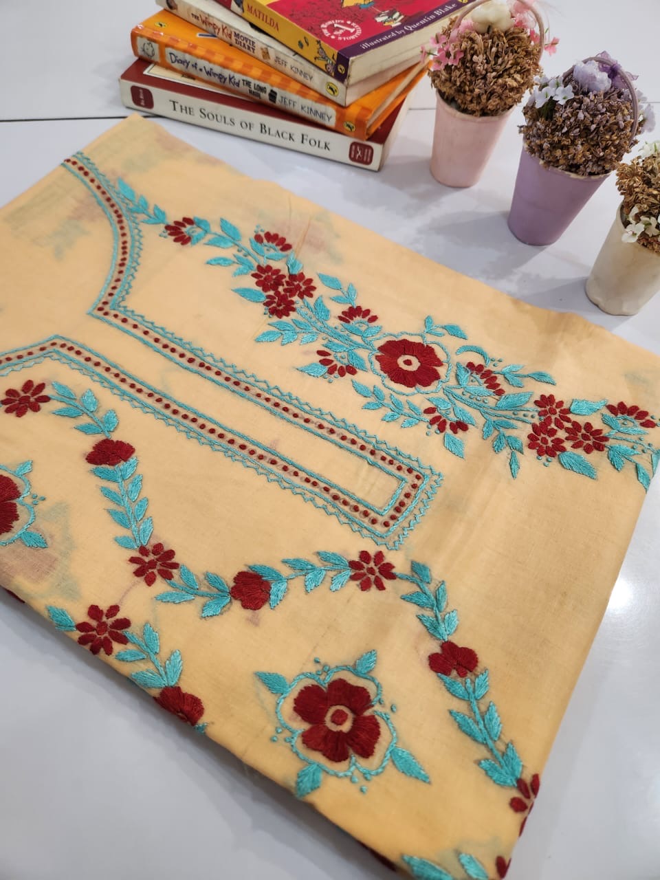 Pocket friendly lawn hand embroidered shirt