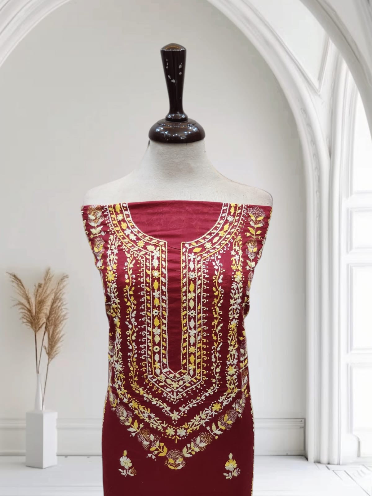 Beautiful combination lawn hand embroidered shirt