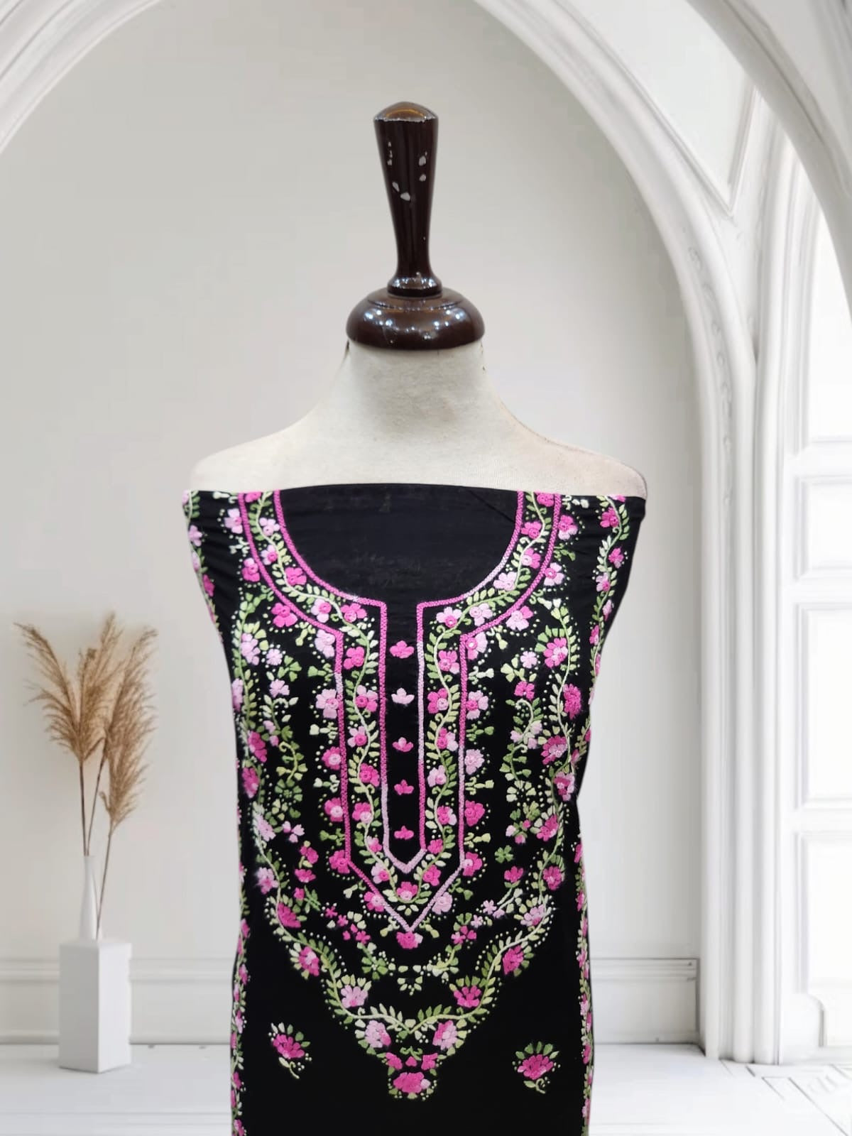 Beautiful black lawn hand embroidered shirt