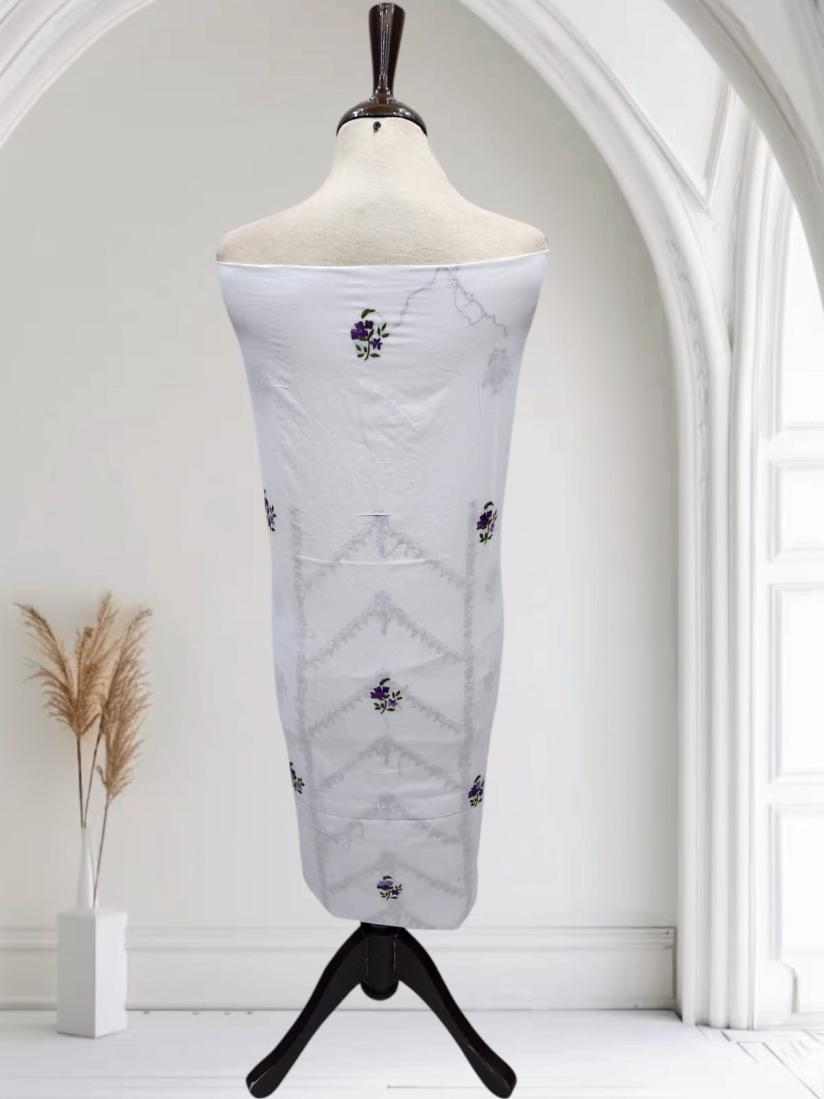 Maah E Noor white & purple hand embroidered shirt