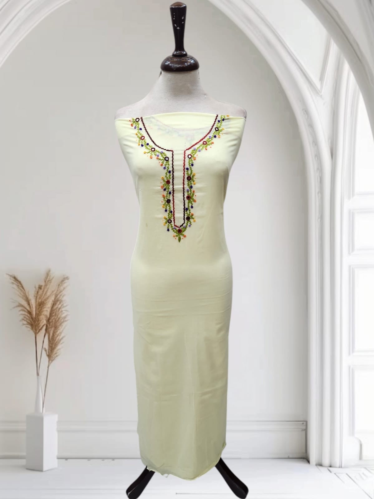 Royal hand embroidered lemon shade lawn shirt
