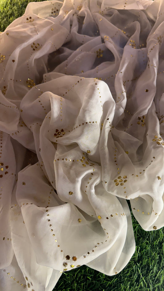 White Gold Mukesh Pure Medium Silk duppatta