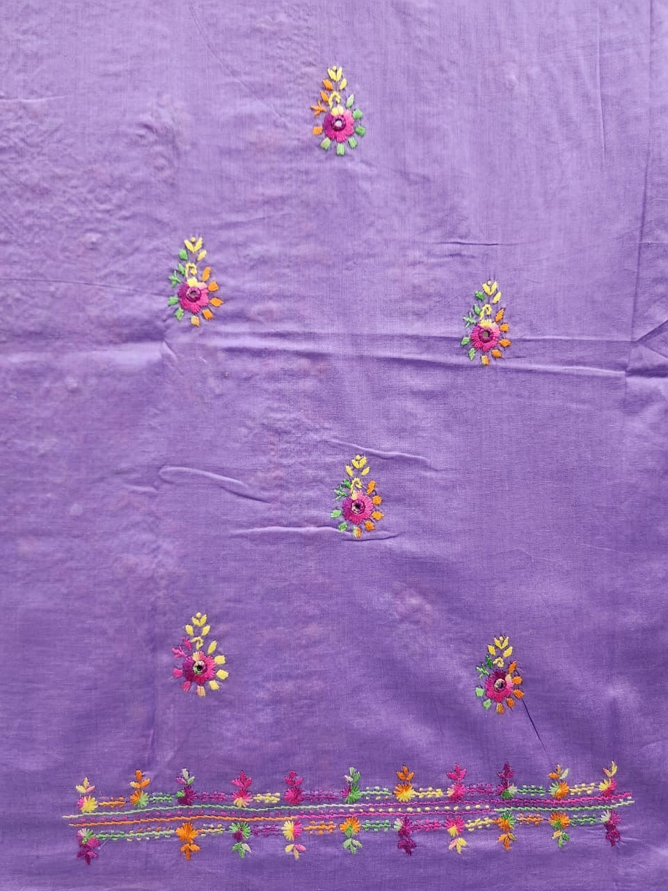 Lavender shade lawn hand embroidered shirt