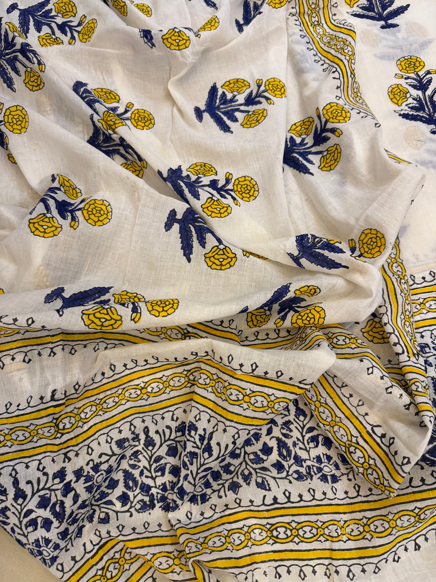 Block print lawn shirt & dupatta blue & yellow