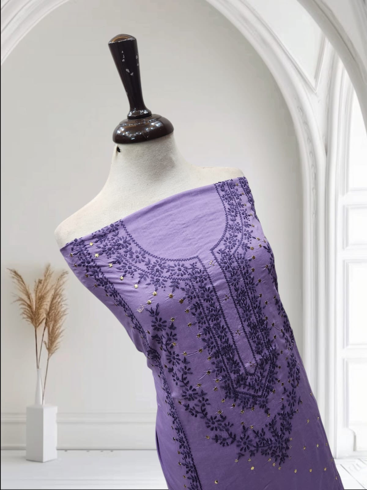 Lawn handmade embroidered shirt with mukesh