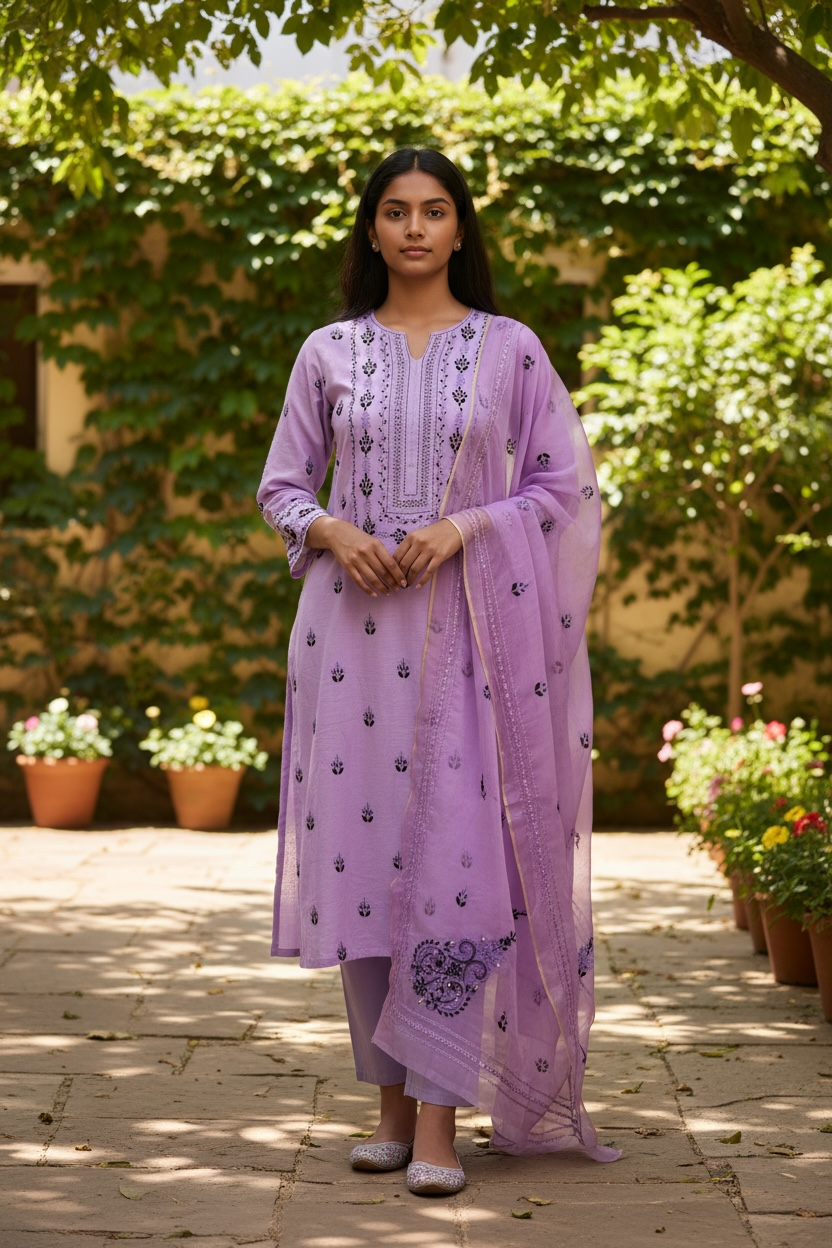 Unstitched Raw silk Tarkashi with Applique shirt dupatta