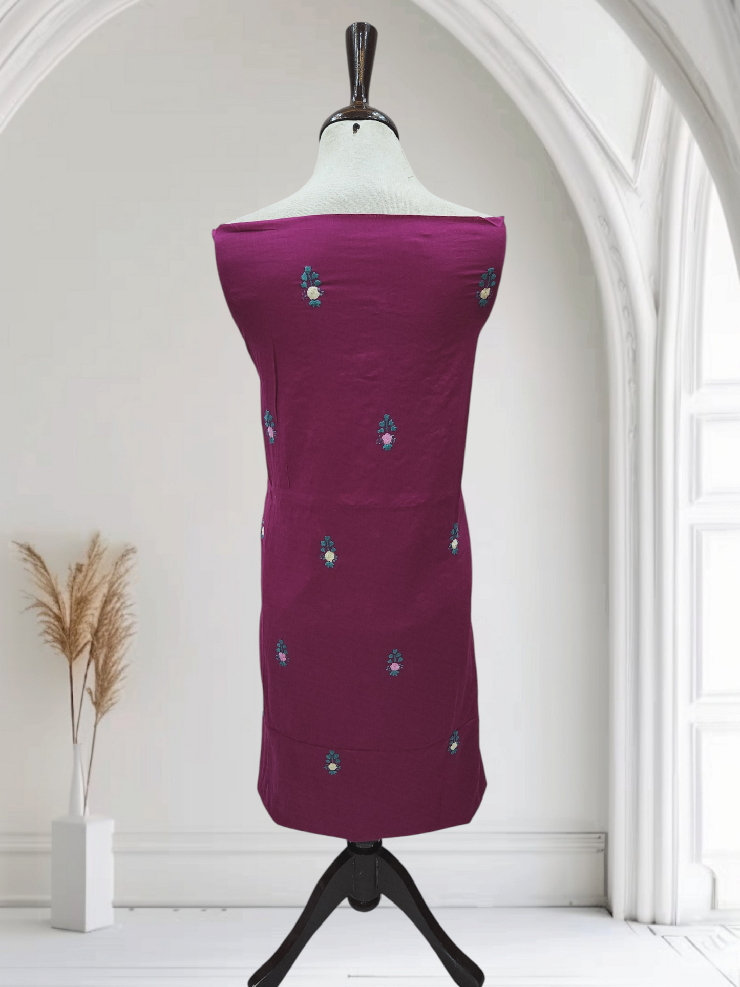 Magenta lawn hand embroidered shirt