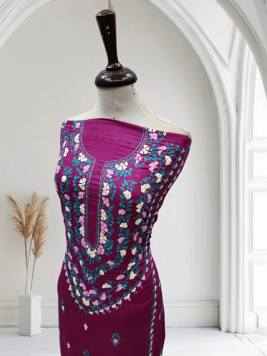 Magenta lawn hand embroidered shirt
