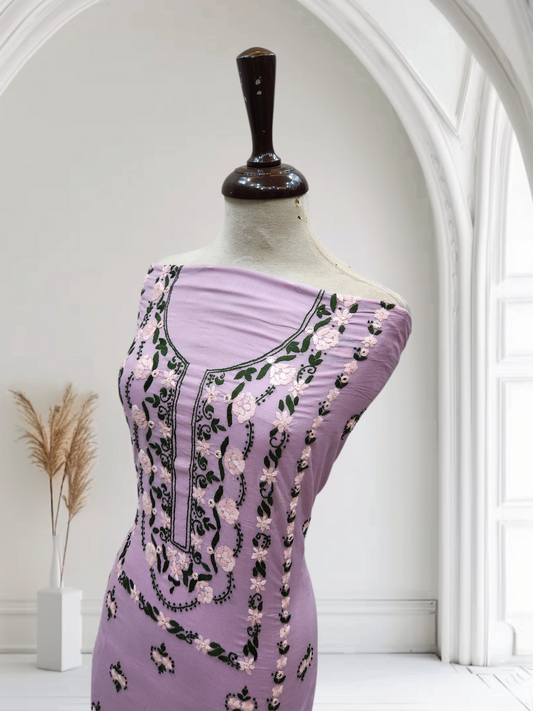 Mauve lawn hand embroidered shirt