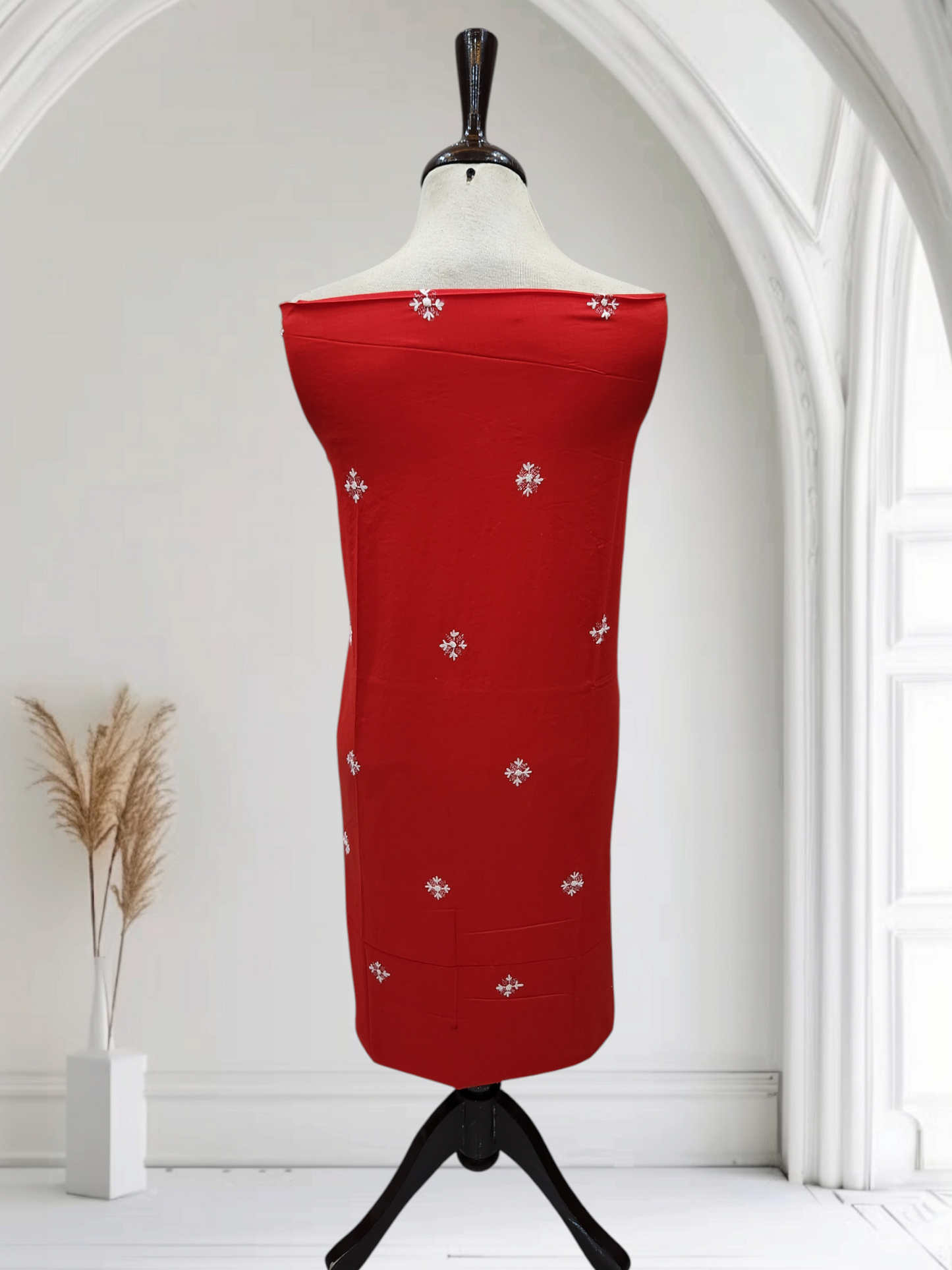 Kaccha tanka Red hand embroidered lawn shirt