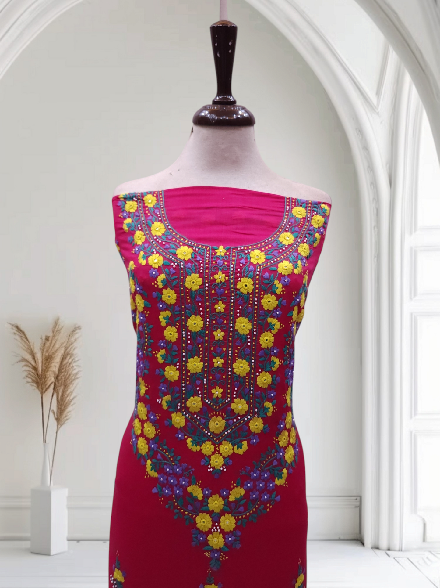 Haseen wali lawn hand embroidered shirt hotpink