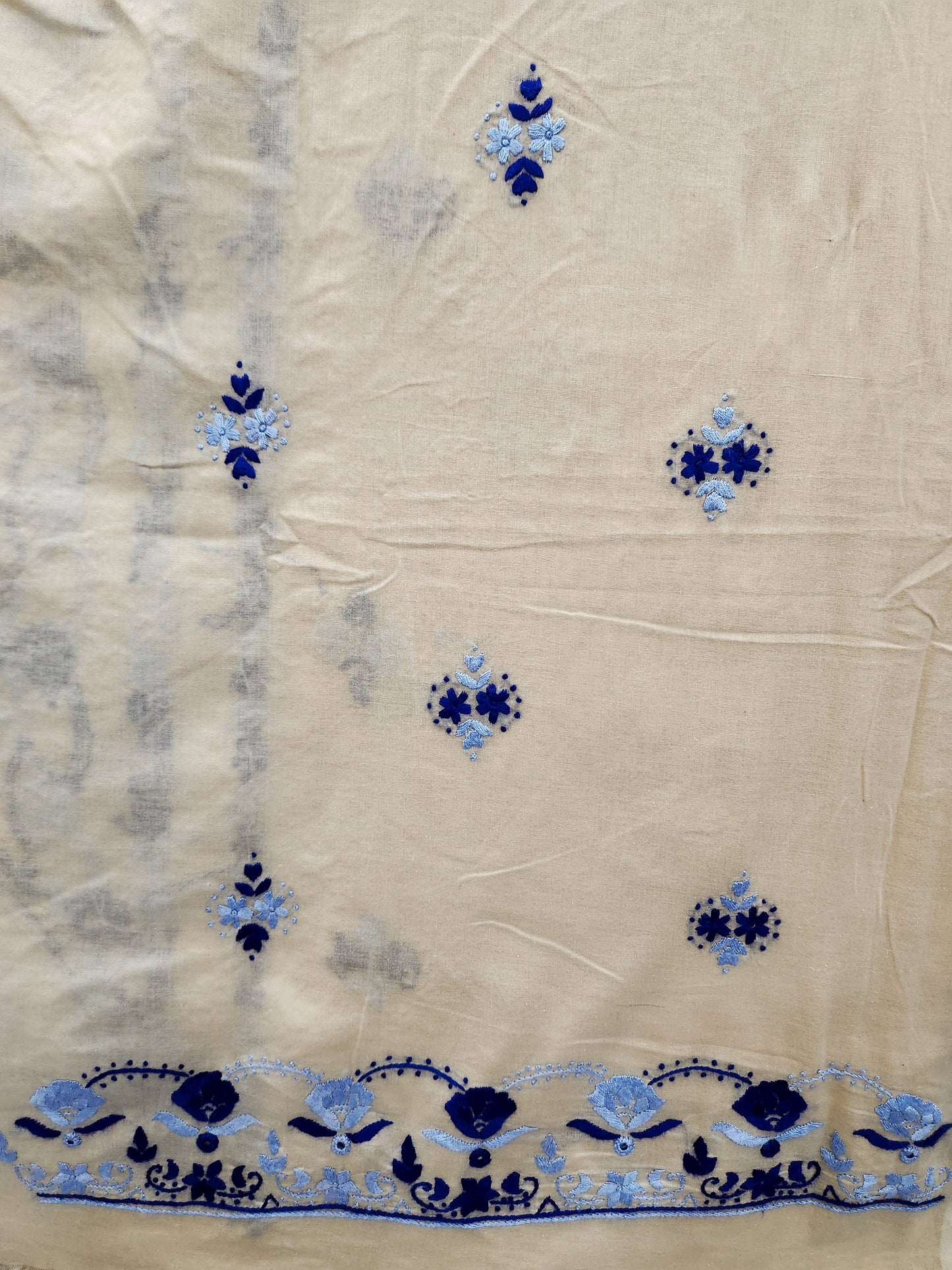 Ivory with double shade lawn hand embroidered shirt