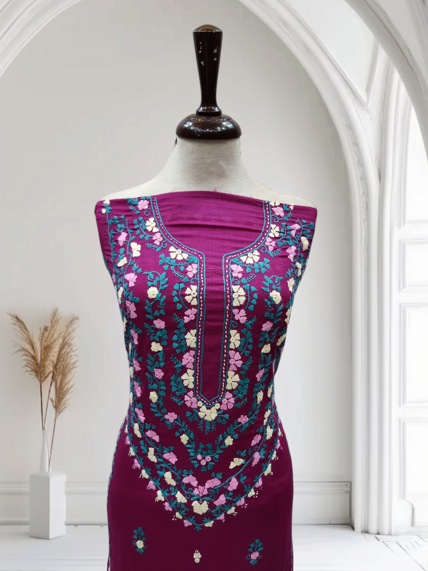 Magenta lawn hand embroidered shirt