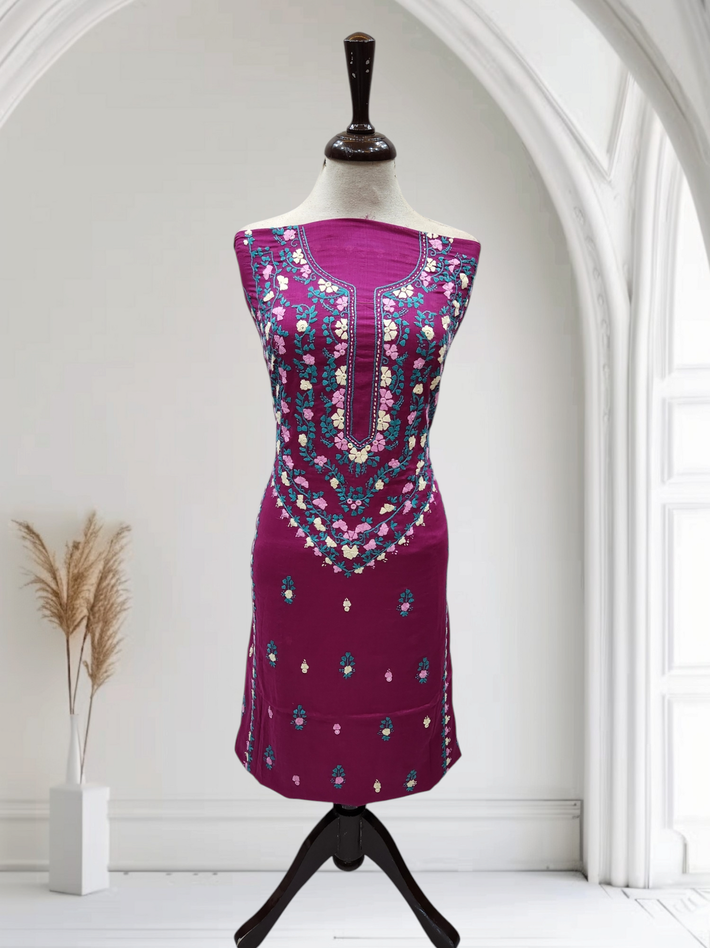 Magenta lawn hand embroidered shirt