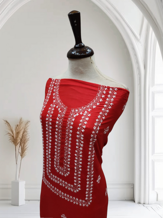 Kaccha tanka Red hand embroidered lawn shirt